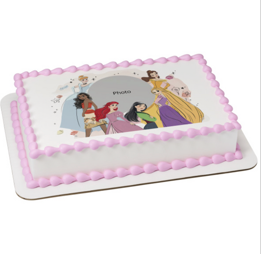 Disney Princess Best Friends PhotoCake edible image frame icing cake topper  

Licensed Disney Princess edible cake topper printed on icing sheet  

Disney Princess Best Friends edible image frame for birthday cake  

PhotoCake Edible Image Disney Princess cake decoration processed in Canada  

Princess birthday cake topper edible icing sheet with Disney Princess design