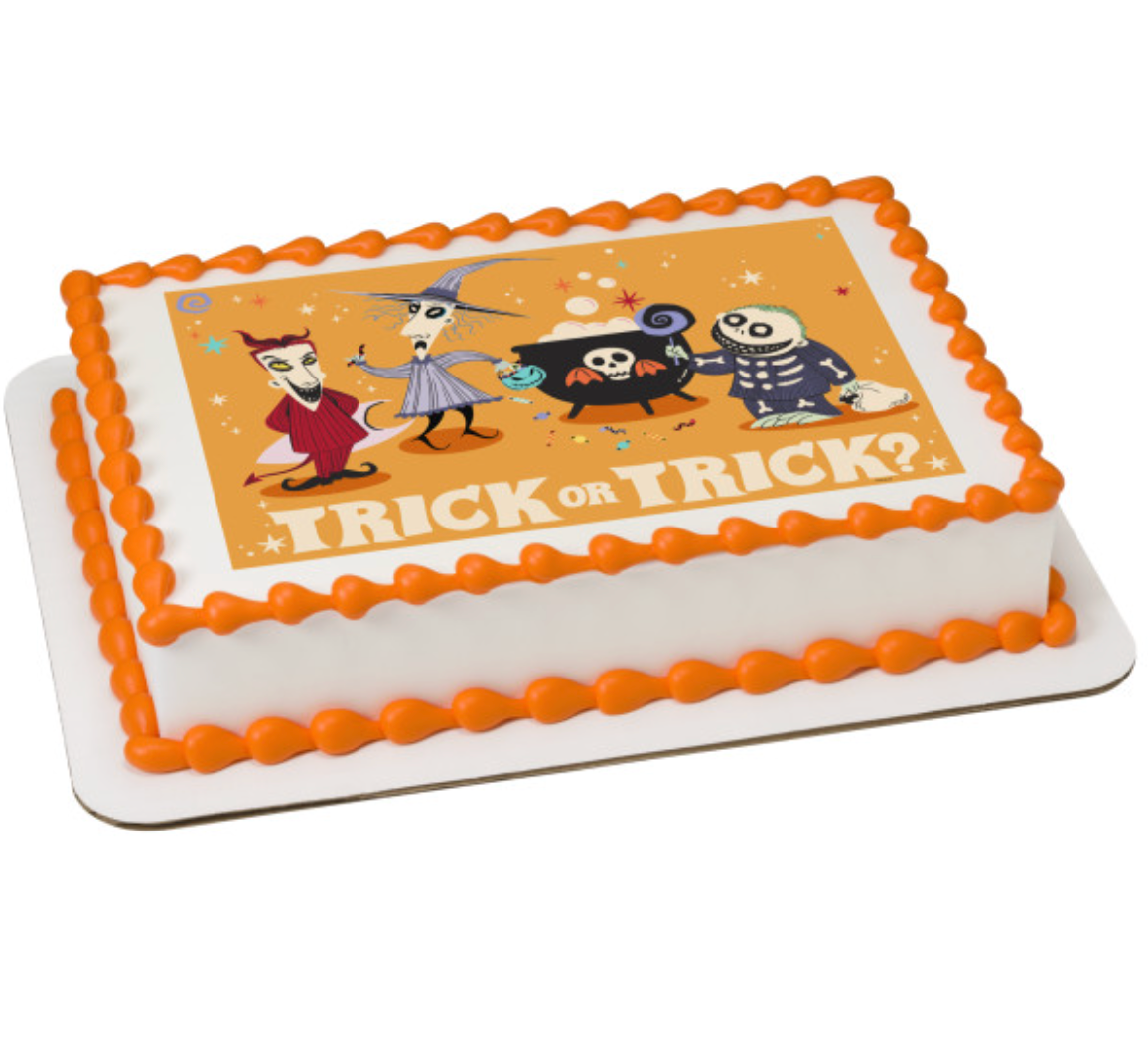 Licensed Disney Tim Burton’s The Nightmare Before Christmas Trick or Treat PhotoCake edible image cake topper printed in Canada
