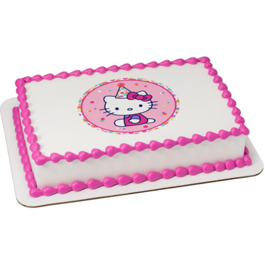 Hello Kitty® Party Hat PhotoCake® Edible Image® cake topper

Licensed Hello Kitty® edible icing cake topper for birthday cake

Hello Kitty® Party Hat edible cake image processed in Canada

PhotoCake® Edible Image® Hello Kitty® cake decoration

Hello Kitty® birthday cake topper printed on edible icing