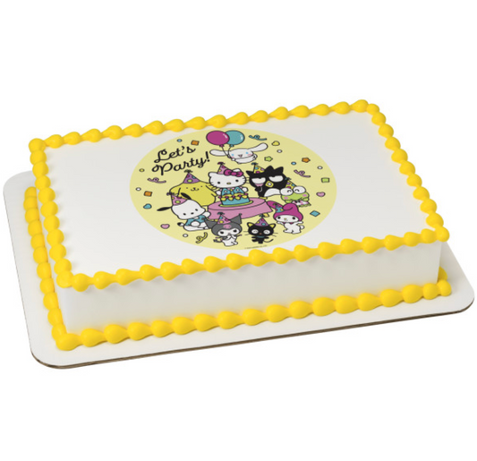 Hello Kitty® Let’s Party PhotoCake® Edible Image® icing cake topper printed in Canada
