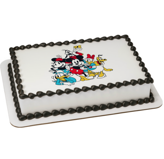 Mickey Mouse and Friends Sensational 6 PhotoCake edible image cake topper  

Licensed Mickey Mouse edible icing cake topper processed in Canada  

Mickey Mouse Minnie Donald Daisy Goofy Pluto edible cake image  

Sensational 6 PhotoCake Edible Image birthday cake topper  

Mickey Mouse and Friends edible icing sheet for birthday cake