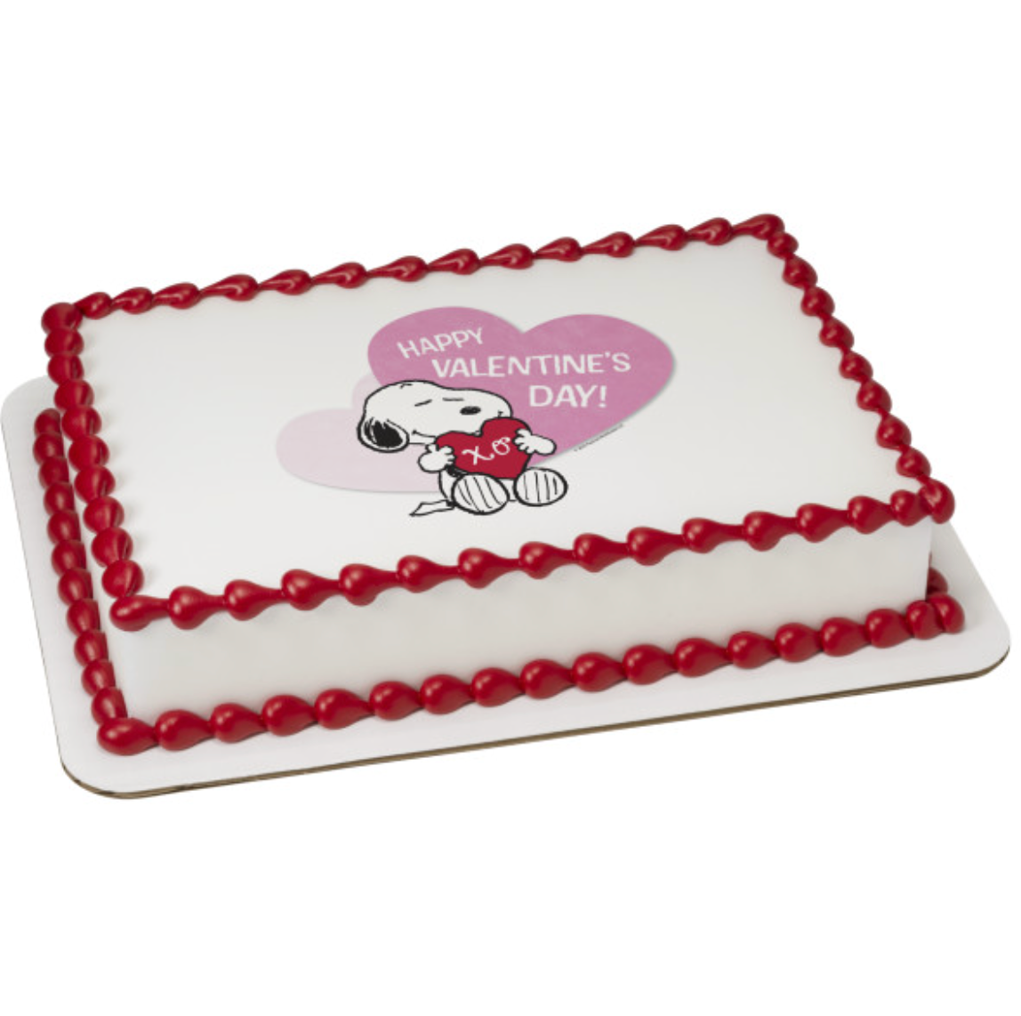 Peanuts® Snoopy® Happy Valentine’s Day PhotoCake® edible icing cake topper  

Snoopy® Valentine’s Day edible cake image for cakes  

Licensed Peanuts® Snoopy® edible icing sheet cake decoration  

Happy Valentine’s Day Snoopy® cake topper processed in Canada  

PhotoCake® Edible Image® Snoopy® Valentine cake decoration