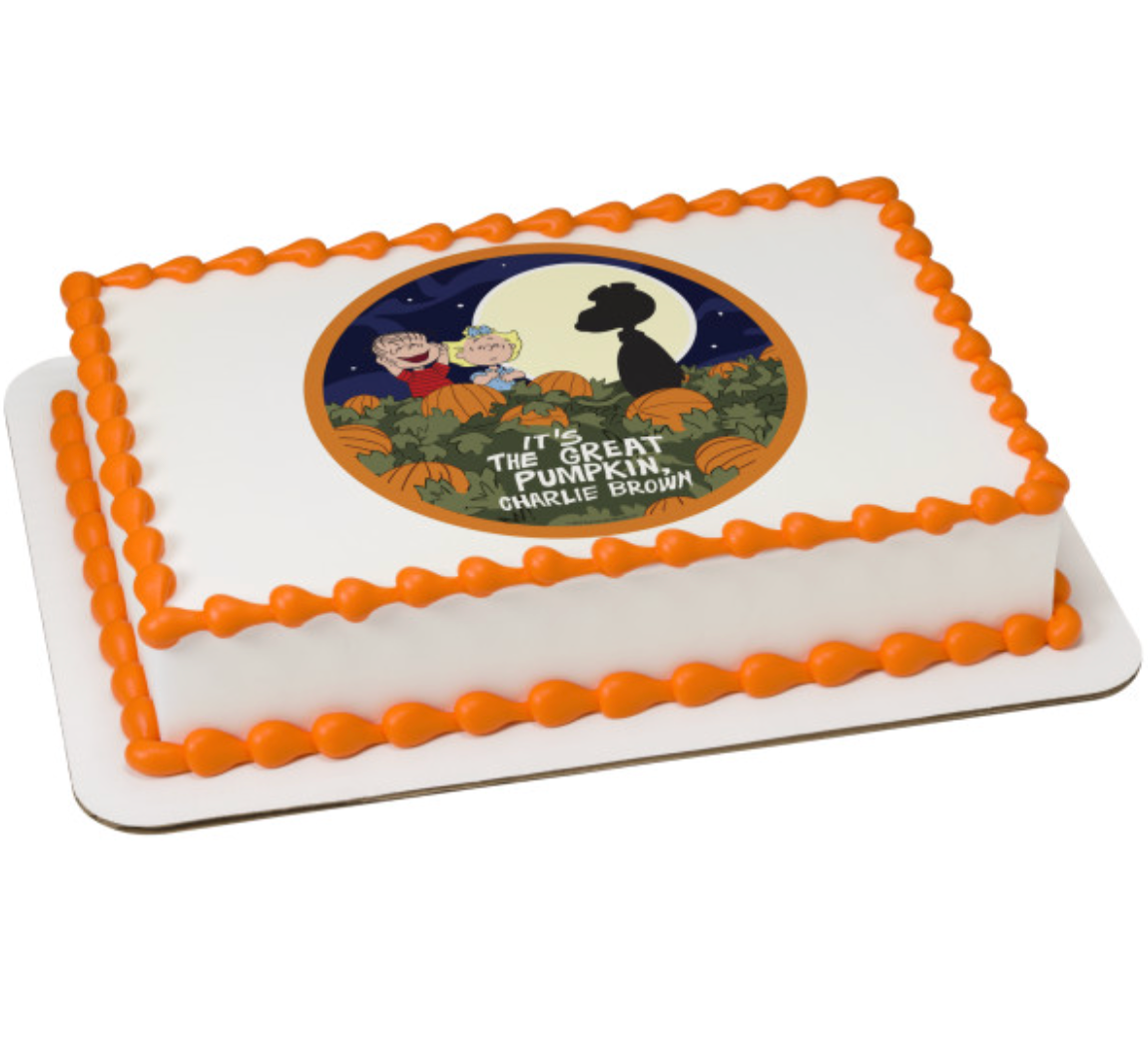 Peanuts® Snoopy® The Great Pumpkin PhotoCake® edible image cake topper  

Licensed Snoopy® Halloween edible icing sheet cake decoration  

The Great Pumpkin Peanuts® edible cake topper printed in Canada  

PhotoCake® Edible Image® Snoopy® cake topper for Halloween cake  

Peanuts® Snoopy® themed edible frosting sheet cake decoration