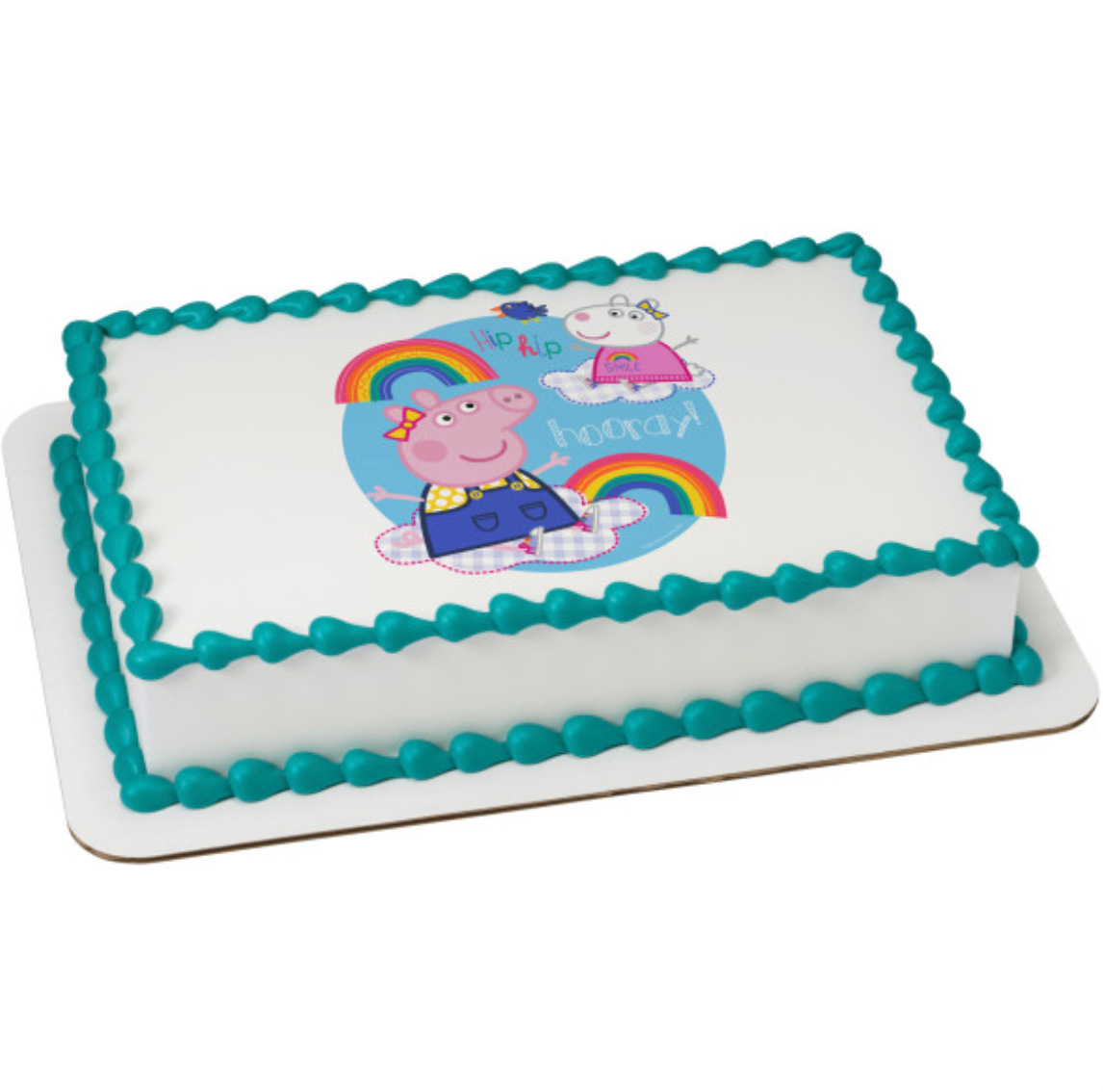 Peppa Pig™ Hip Hip Hooray PhotoCake® Edible Image® cake topper processed in Canada  

Licensed Peppa Pig™ edible icing cake topper for birthday cakes  

Peppa Pig™ Hip Hip Hooray edible cake image on icing sheet  

PhotoCake® Edible Image® Peppa Pig™ birthday cake topper Canada  

Peppa Pig™ themed edible cake decoration for kids birthday party