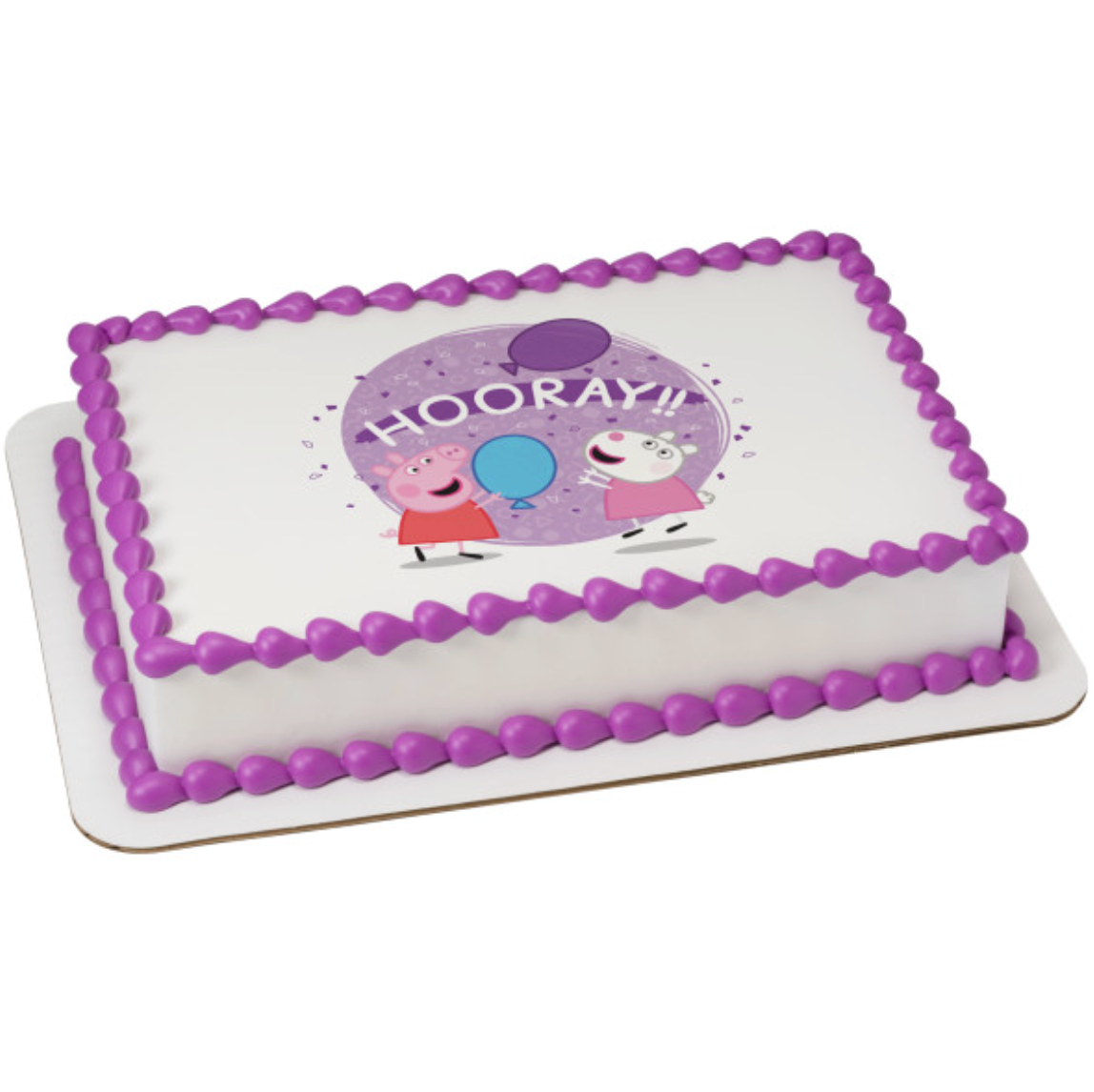 Peppa Pig™ Hooray!! PhotoCake® Edible Image® icing cake topper  

Licensed Peppa Pig™ edible icing cake topper for birthday cakes  

Peppa Pig™ Hooray!! edible cake decoration printed in Canada  

PhotoCake® Edible Image® Peppa Pig™ cake topper for kids’ parties  

Peppa Pig™ birthday cake topper edible icing sheet