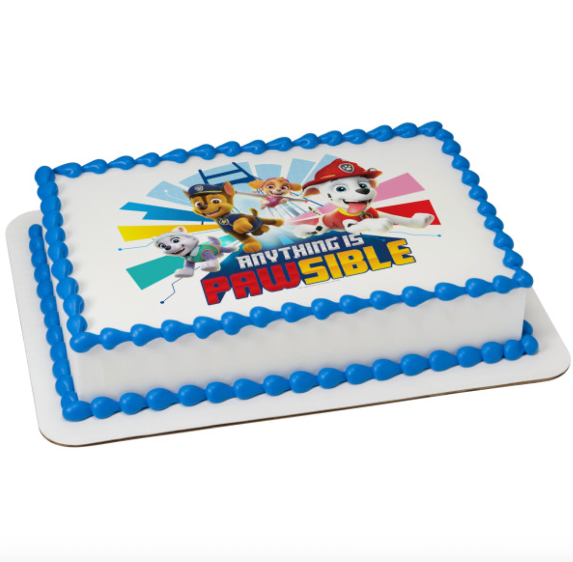 PAW Patrol Anything Is Pawsible PhotoCake Edible Image cake topper  

Licensed PAW Patrol edible icing cake topper for birthday cake  

PAW Patrol Anything Is Pawsible edible cake decoration processed in Canada  

PhotoCake Edible Image icing sheet for PAW Patrol birthday cake  

Kids PAW Patrol birthday cake topper edible icing image