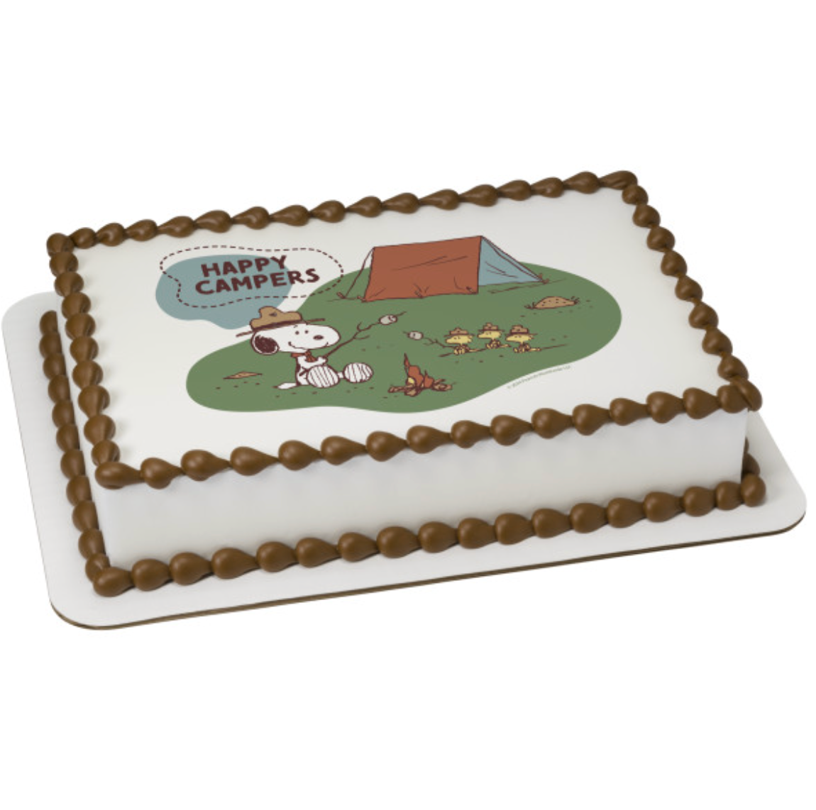 Licensed Peanuts® Snoopy® Happy Campers PhotoCake® edible image cake topper

Snoopy® Happy Campers edible icing cake topper processed in Canada

Peanuts® Snoopy® camping themed edible cake topper for birthday cake

PhotoCake® Edible Image® Snoopy® Happy Campers cake decoration

Licensed Snoopy® edible icing sheet cake topper for camping birthday party