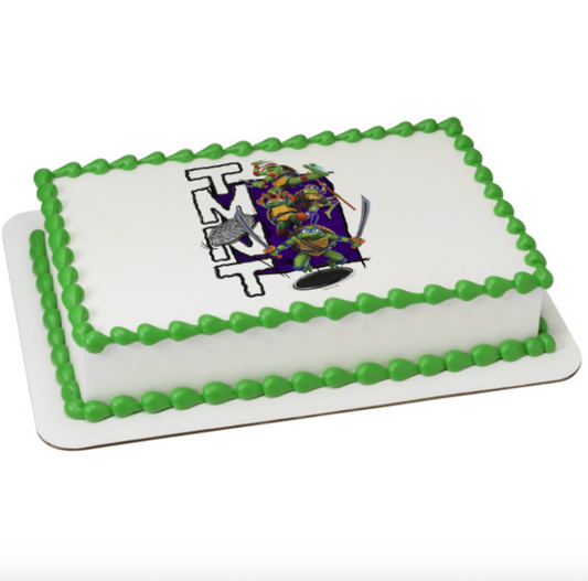 TMNT Mutant Mayhem Surface Time PhotoCake edible image cake topper  

Licensed Teenage Mutant Ninja Turtles edible icing cake topper processed in Canada  

TMNT Mutant Mayhem birthday cake topper with edible icing image  

PhotoCake Edible Image featuring TMNT Mutant Mayhem Surface Time design  

Ninja Turtles edible cake topper for kids birthday cake