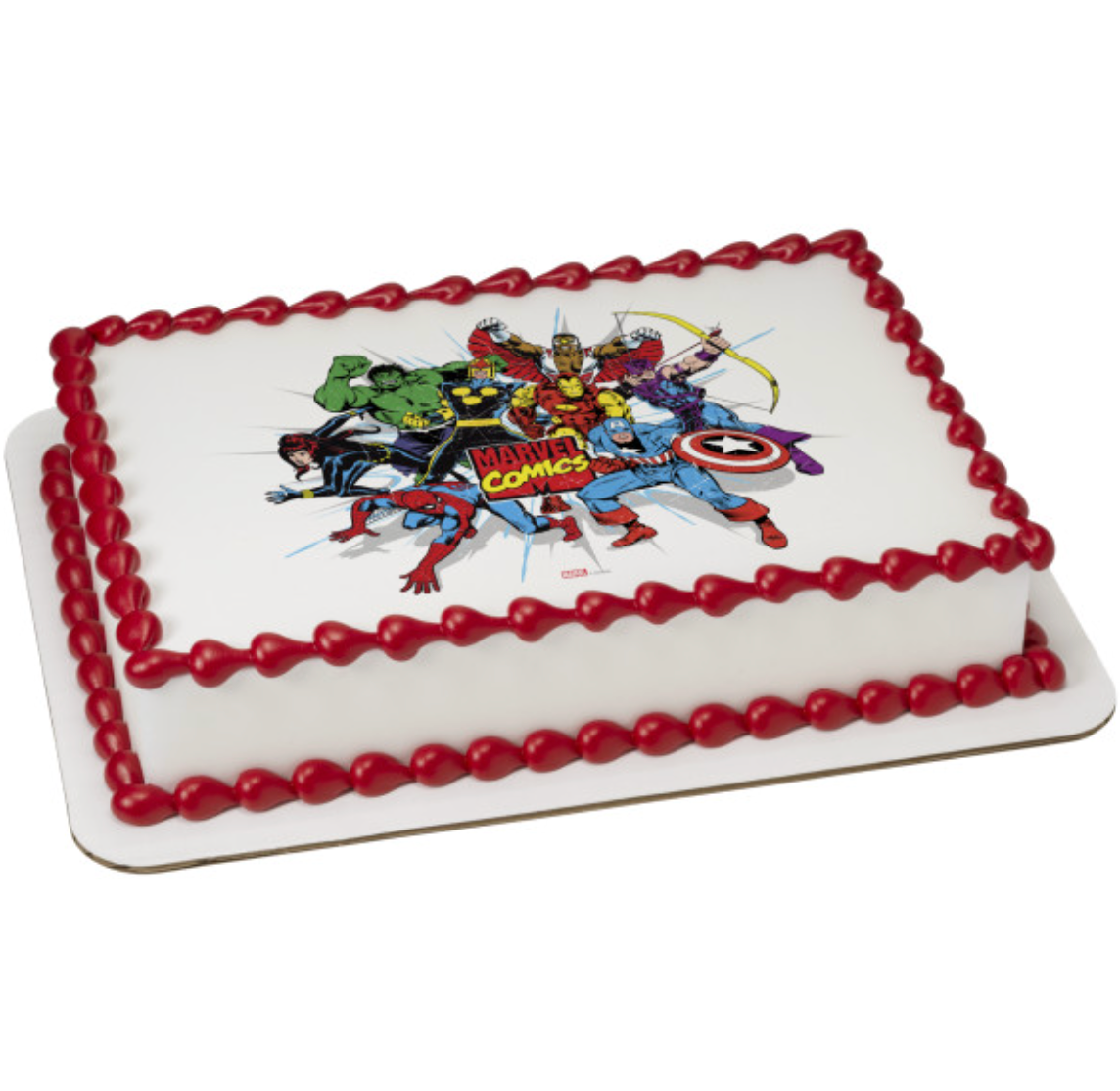 Marvel Comics Originals Unite officially licensed PhotoCake edible image cake topper printed on edible icing sheet made in Canada
