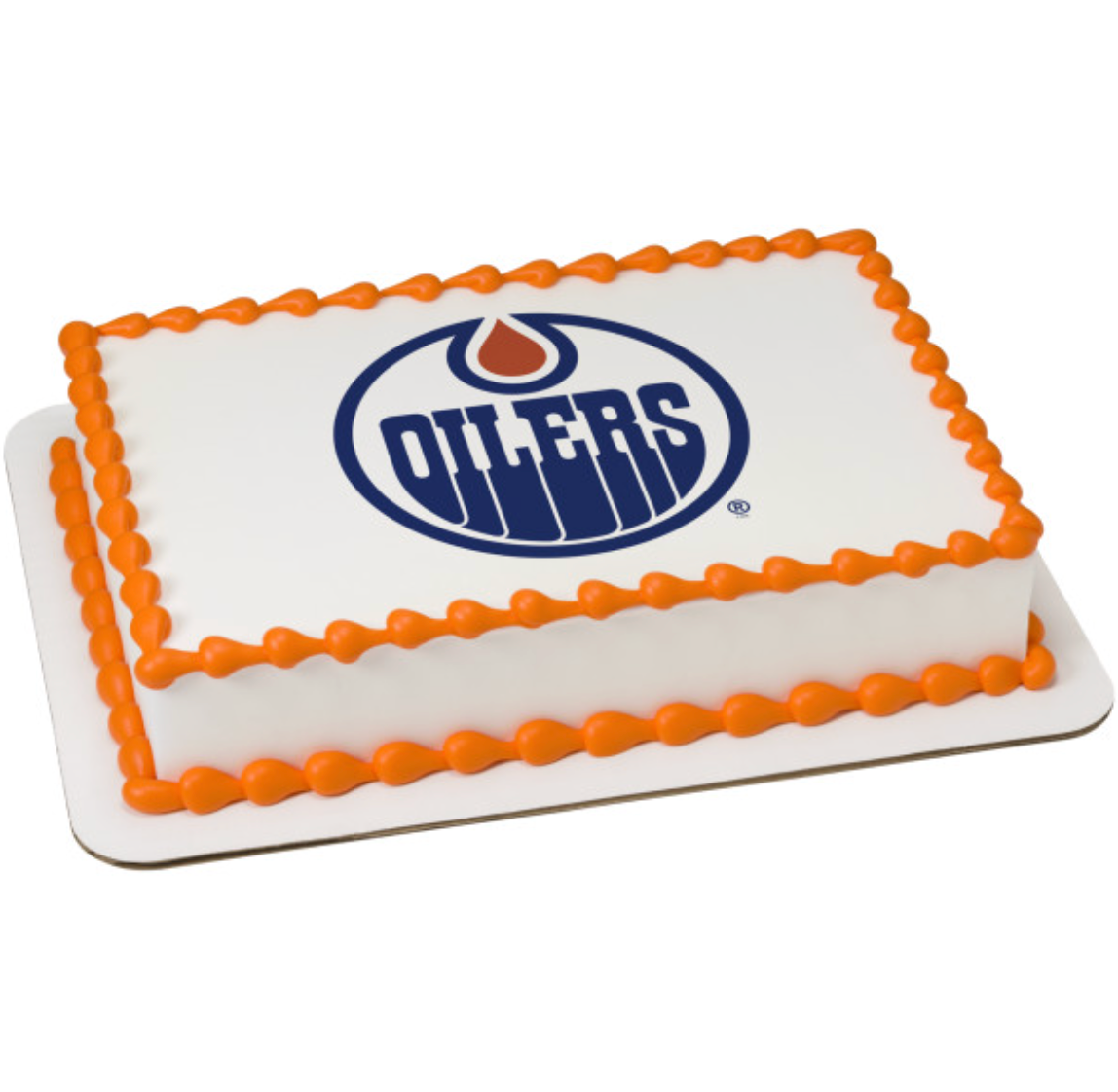 NHL® Licensed Edmonton Oilers PhotoCake® Edible Image® cake topper printed on icing sheet in Canada
