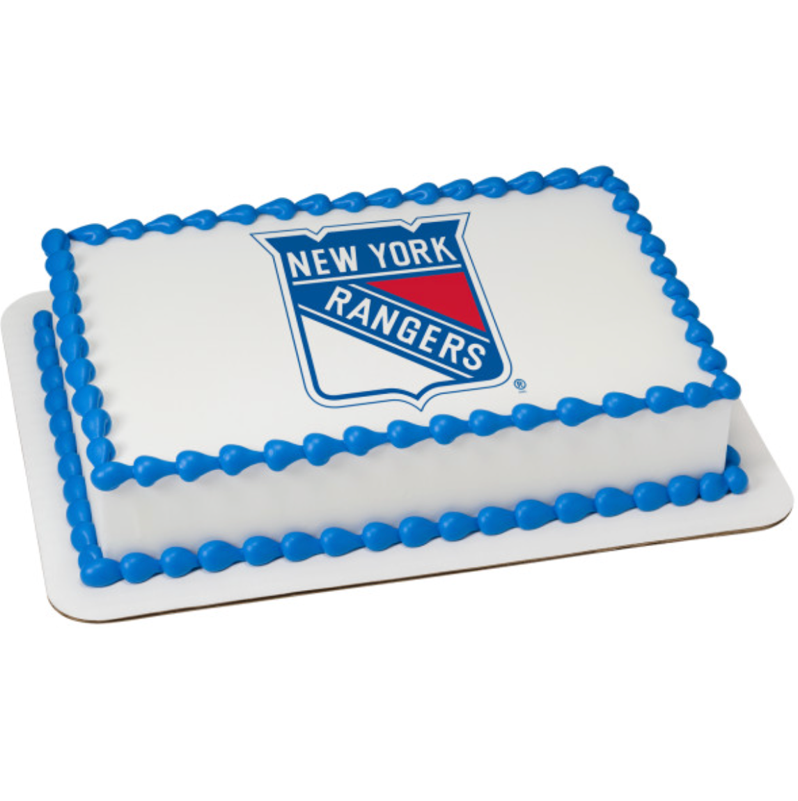 Officially licensed NHL New York Rangers PhotoCake edible image cake topper with vibrant team logo, made in Canada
