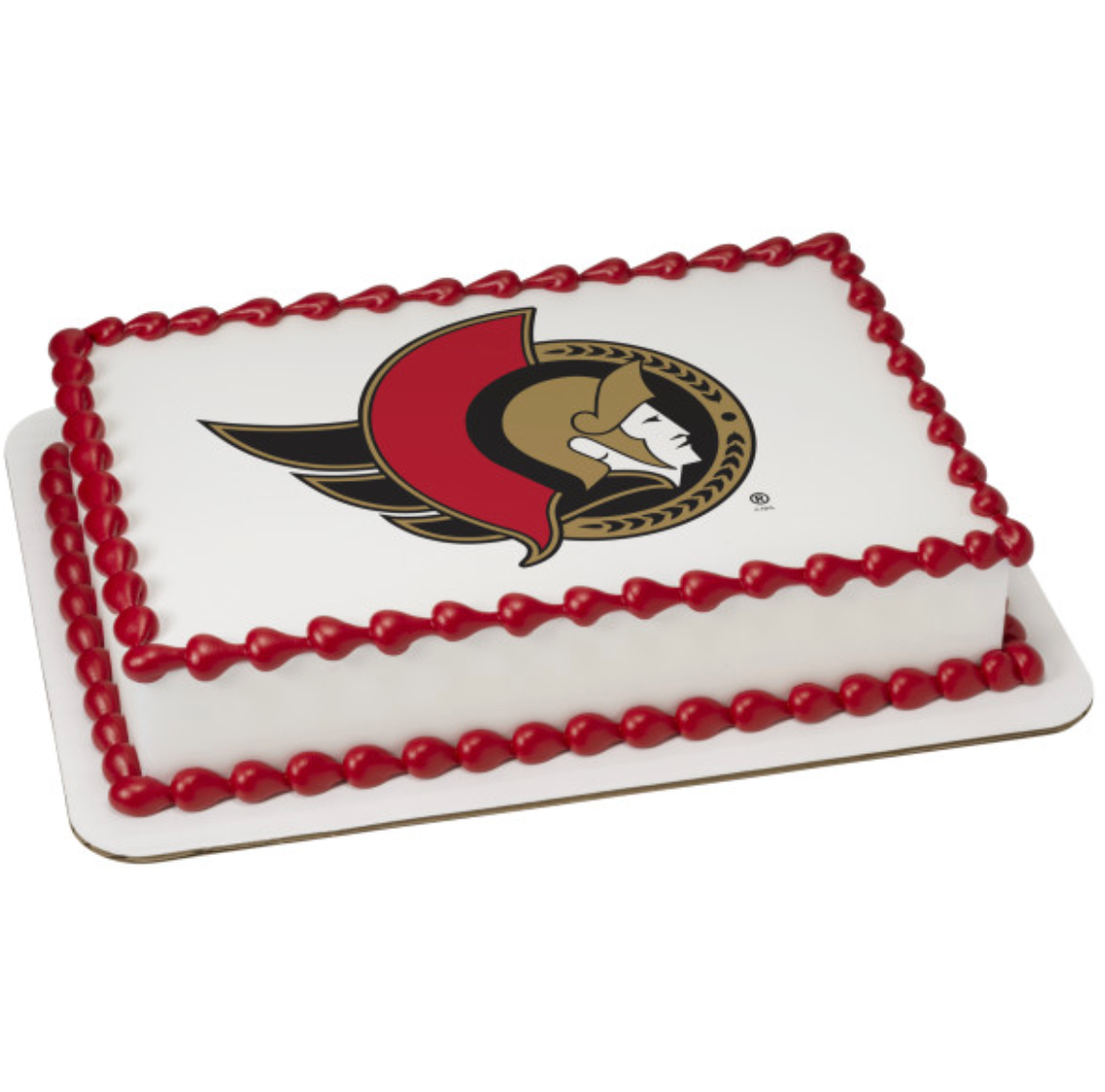 Officially licensed Ottawa Senators NHL® PhotoCake® edible image cake topper printed in Canada on white edible frosting sheet
