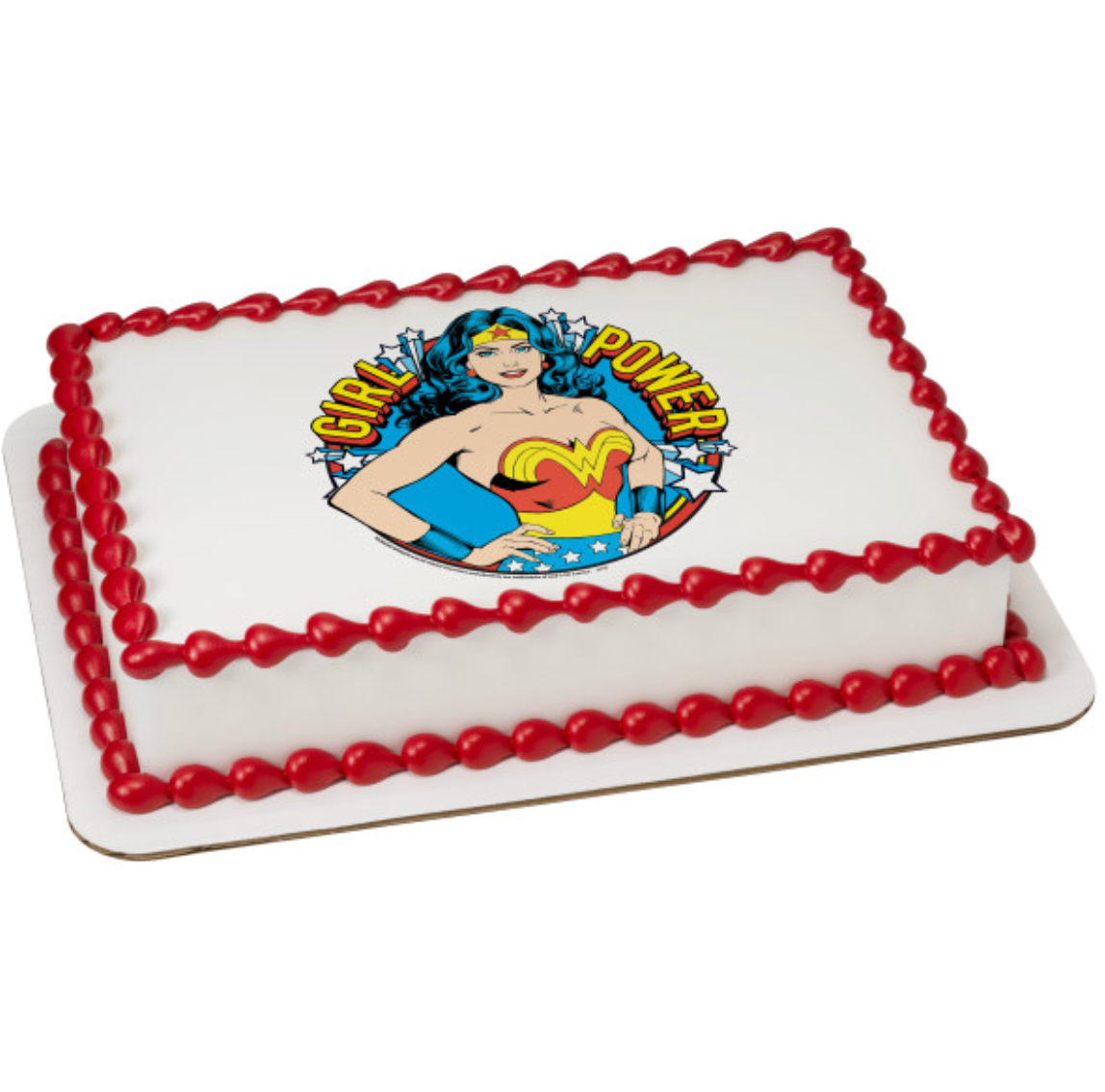 Licensed Wonder Woman™ Girl Power PhotoCake® Edible Image® cake topper for birthday cakes, available in Canada
