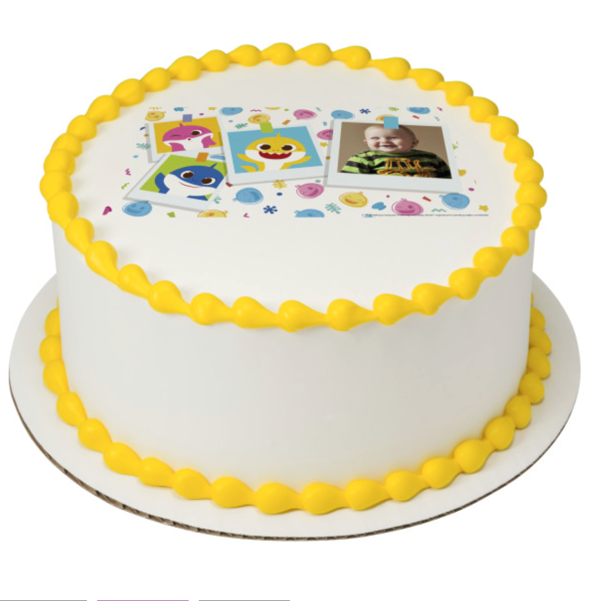 Baby Shark Ruling the Sea PhotoCake edible image cake topper processed in Canada  

Licensed Baby Shark edible icing sheet for birthday cakes  

Baby Shark cake topper with colourful underwater design  

PhotoCake Edible Image Baby Shark Ruling the Sea cake decoration  

Kids Baby Shark birthday cake edible topper Canada