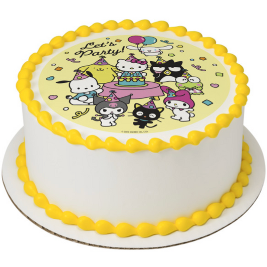 Hello Kitty® Let’s Party PhotoCake® Edible Image® icing cake topper printed in Canada
