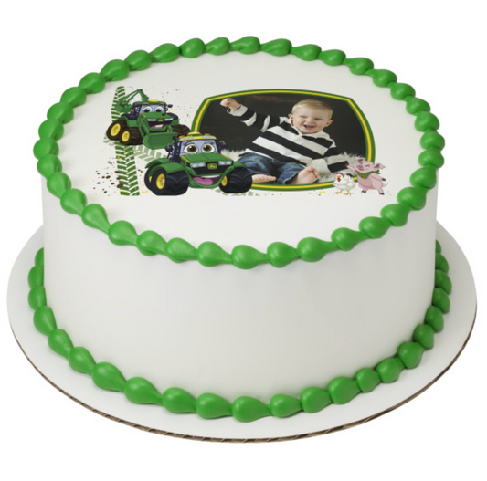 John Deere and Friends PhotoCake edible icing cake topper

Licensed John Deere edible image frame for birthday cake

John Deere tractor themed edible cake topper printed in Canada

PhotoCake edible image frame for farm themed cake

John Deere and Friends edible icing sheet cake decoration

Licensed tractor birthday cake topper edible image