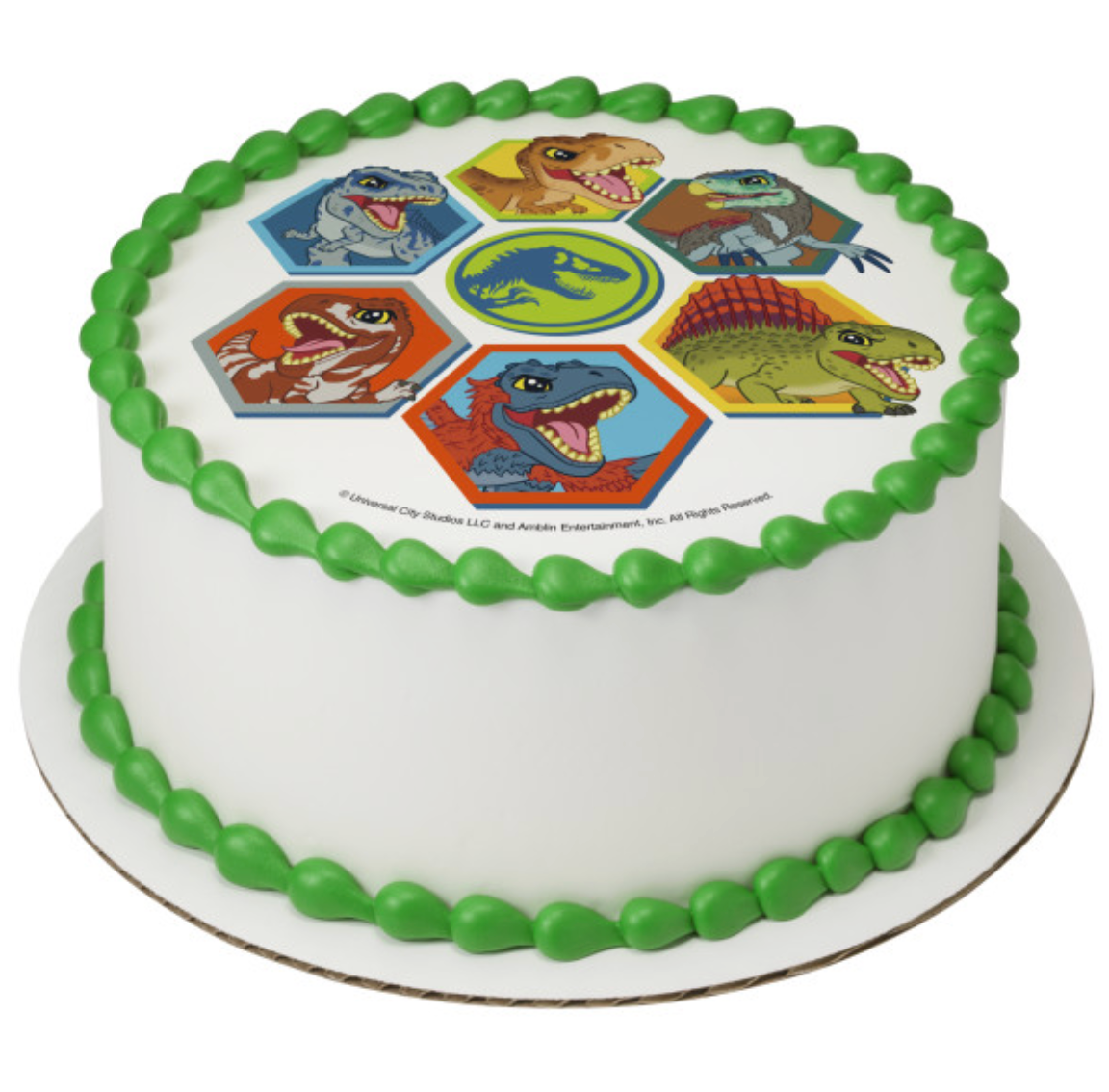Licensed Jurassic World Explorers PhotoCake edible image cake topper  

Jurassic World Explorers edible icing cake decoration for birthday cakes  

Dinosaur themed PhotoCake edible image cake topper processed in Canada  

Official licensed Jurassic World edible cake topper for kids birthday party  

Edible icing sheet cake topper featuring Jurassic World Explorers design