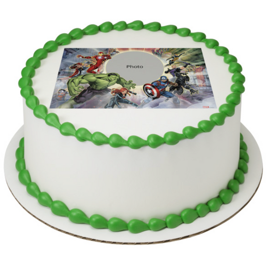 MARVEL Avengers Assemble PhotoCake edible image frame cake topper

Licensed Avengers Assemble edible icing cake topper processed in Canada

MARVEL superhero edible cake image for birthday cake

PhotoCake Edible Image Frame with Avengers Assemble design

Edible icing sheet cake topper featuring MARVEL Avengers Assemble