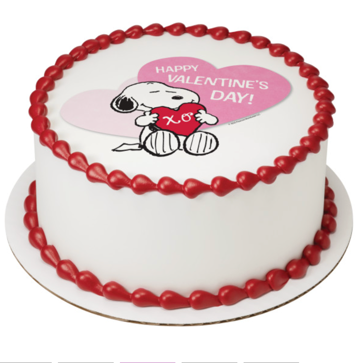 Peanuts® Snoopy® Happy Valentine’s Day PhotoCake® edible icing cake topper  

Snoopy® Valentine’s Day edible cake image for cakes  

Licensed Peanuts® Snoopy® edible icing sheet cake decoration  

Happy Valentine’s Day Snoopy® cake topper processed in Canada  

PhotoCake® Edible Image® Snoopy® Valentine cake decoration