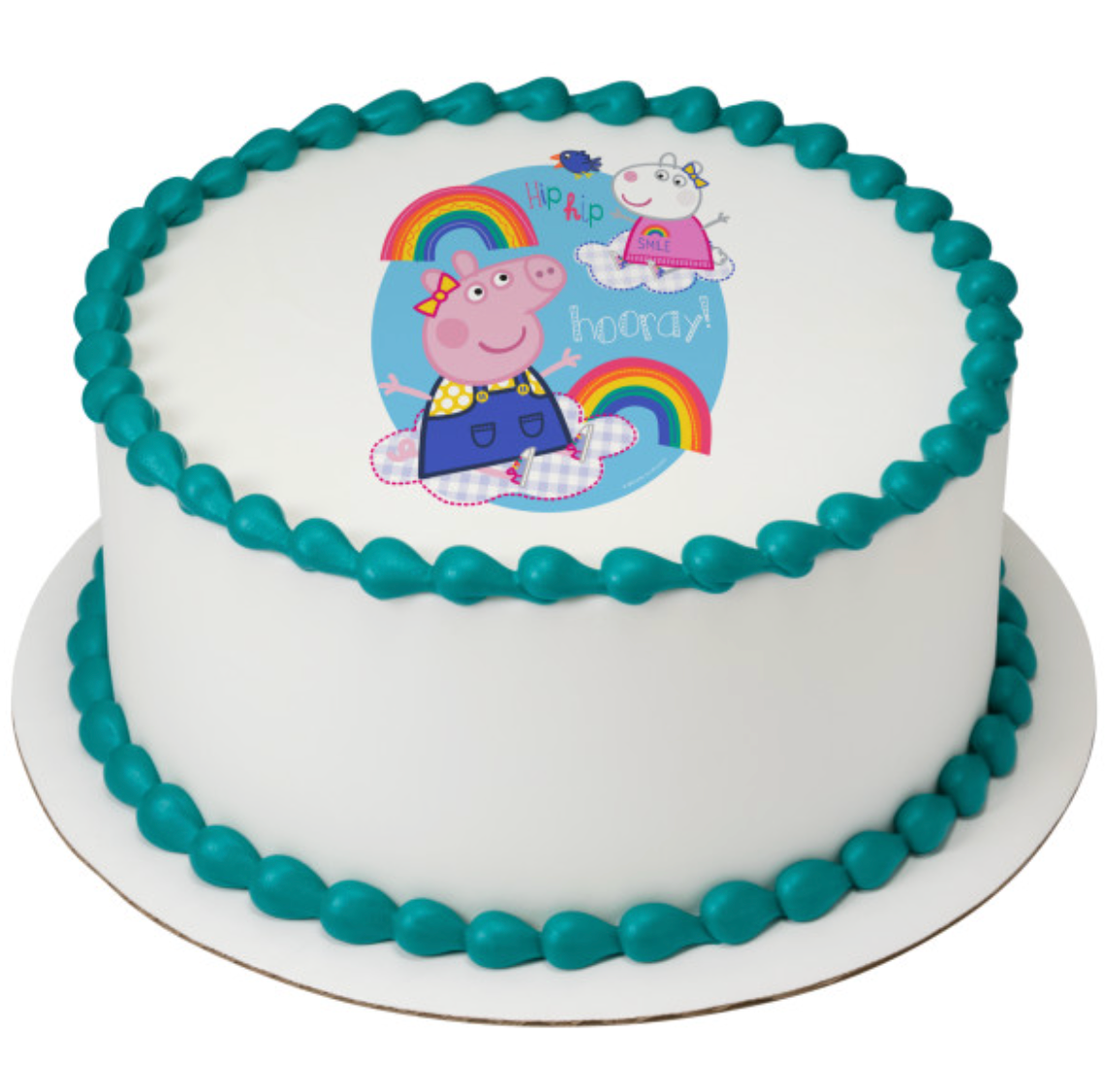 Peppa Pig™ Hip Hip Hooray PhotoCake® Edible Image® cake topper processed in Canada  

Licensed Peppa Pig™ edible icing cake topper for birthday cakes  

Peppa Pig™ Hip Hip Hooray edible cake image on icing sheet  

PhotoCake® Edible Image® Peppa Pig™ birthday cake topper Canada  

Peppa Pig™ themed edible cake decoration for kids birthday party