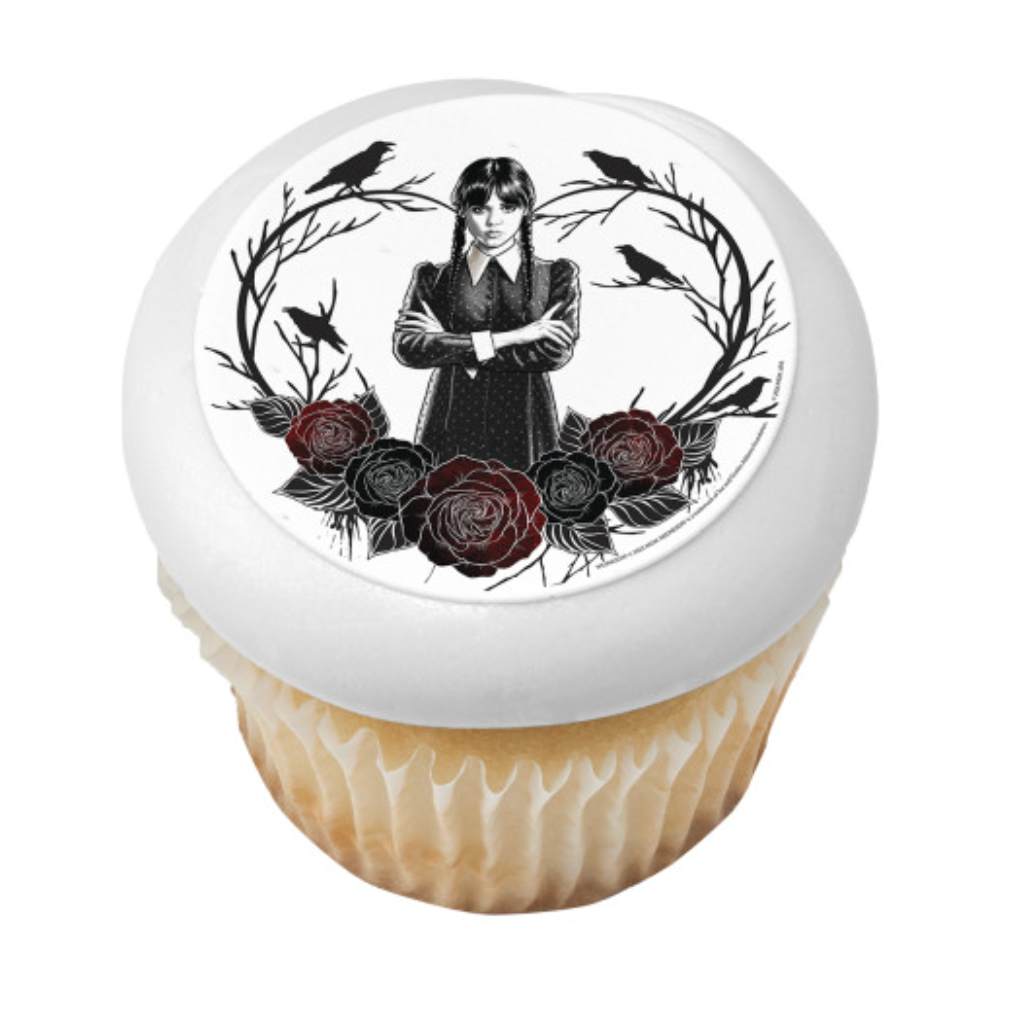 Licensed Wednesday Heart and Roses edible cake topper for birthday cakes  

PhotoCake® Edible Image® Wednesday icing sheet cake decoration  

Gothic Wednesday heart roses edible image cake topper Canada  

Wednesday themed edible icing cake topper for parties and celebrations  

Printed in Canada Wednesday Heart & Roses edible cake decoration

