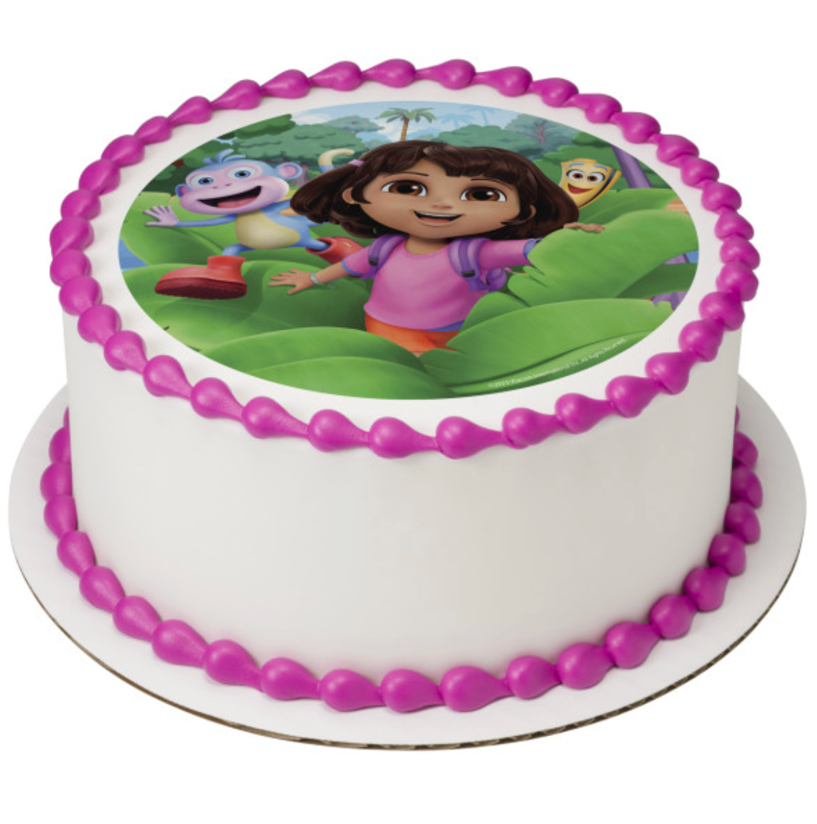 Dora the Explorer™ Ready to Explore PhotoCake® Edible Image® icing cake topper  

Licensed Dora the Explorer edible cake topper printed on icing sheet  

Dora the Explorer birthday cake edible image topper processed in Canada  

PhotoCake® Dora the Explorer™ edible icing cake decoration  

Dora Ready to Explore edible image for kids birthday cake
