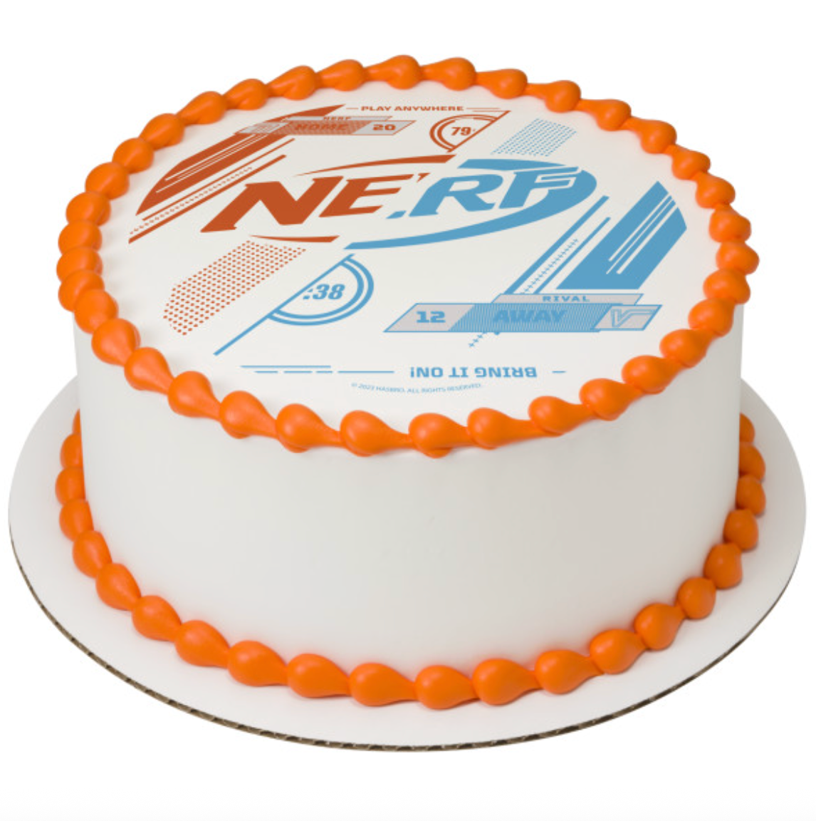 Officially Licensed Nerf Bring It On Edible Cake Topper printed with PhotoCake Edible Image technology, available in Canada

