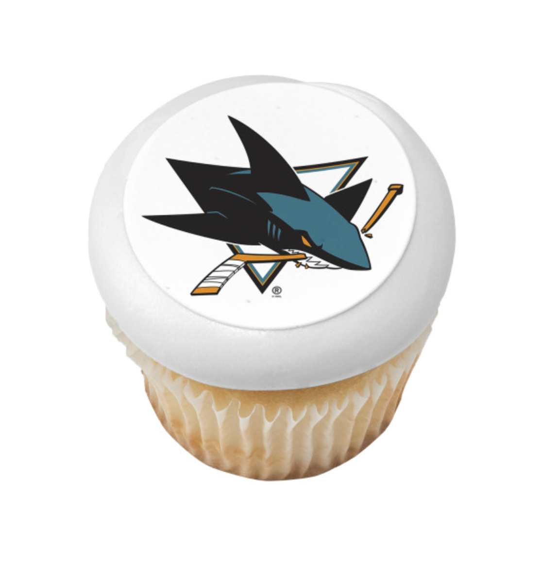 Officially licensed NHL San Jose Sharks PhotoCake edible image cake topper printed in Canada for hockey birthday and fan celebration cakes
