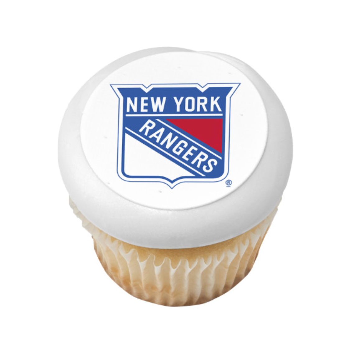Officially licensed NHL New York Rangers PhotoCake edible image cake topper with vibrant team logo, made in Canada
