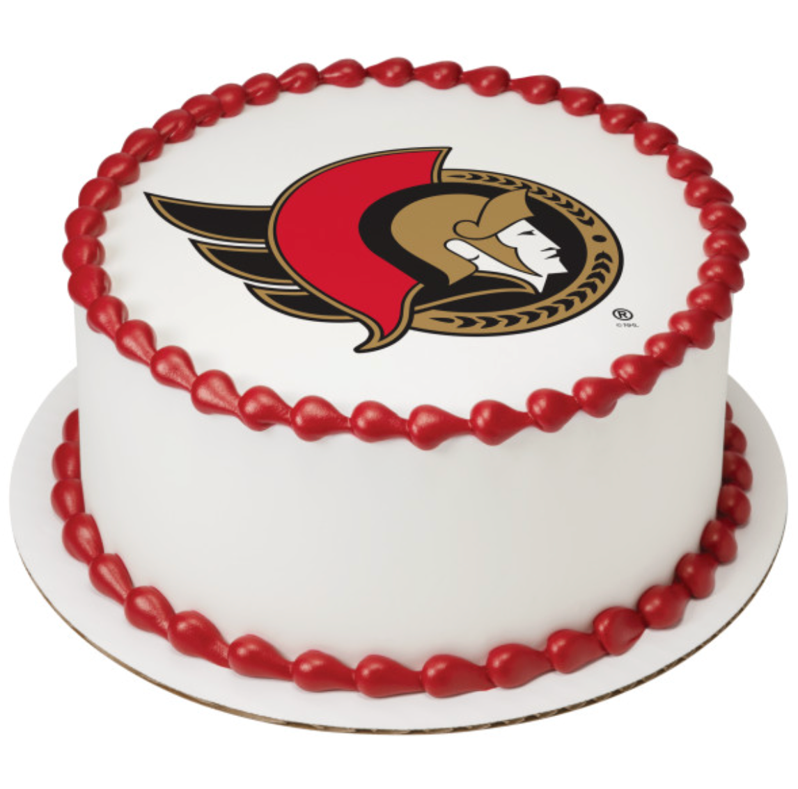 Officially licensed Ottawa Senators NHL® PhotoCake® edible image cake topper printed in Canada on white edible frosting sheet
