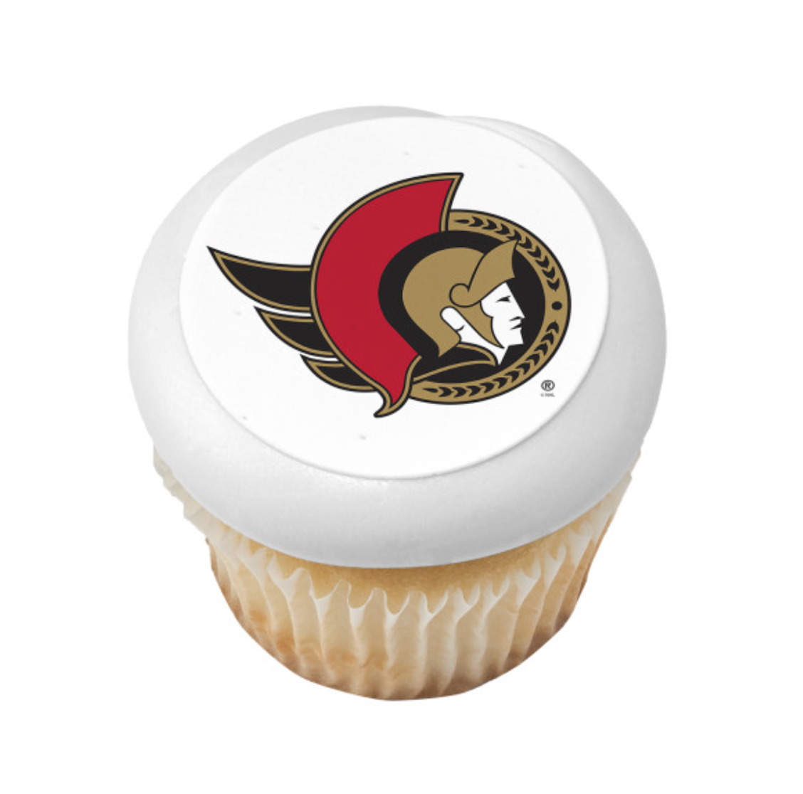 Officially licensed Ottawa Senators NHL® PhotoCake® edible image cake topper printed in Canada on white edible frosting sheet
