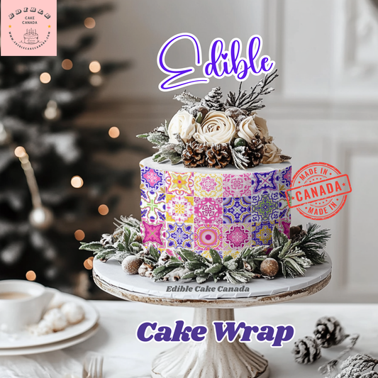 EDIBLE Pink Italian Tile Icing  Cake Wrap | Mediterranean Frosting Sheet for Wedding, Birthday & Baby Shower Cakes | 8"x10" Icing Sheet