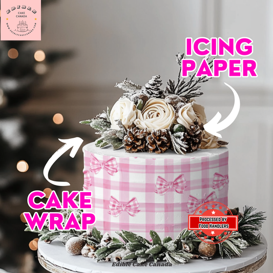 EDIBLE Pink Coquette Cake Wrap | Pink Bows & Gingham Icing Sheet  | Cute  Trendy Cake Strip Topper for Birthdays, Showers Party Cake