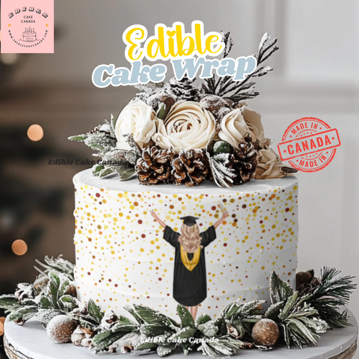 EDIBLE Graduation Frosting sheet Cake Wrap | 8 Design Options | Edible Icing Sheet for Grad Party Cake Decoration