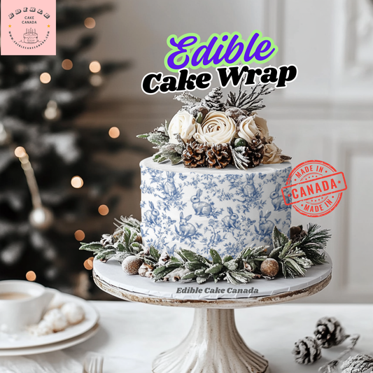 EDIBLE Rabbit Blue Tiles Vintage Icing Cake Wrap | Frosting sheet Vintage Chinoiserie Pattern Cake Wrap |Wedding Baby Shower Birthday topper
