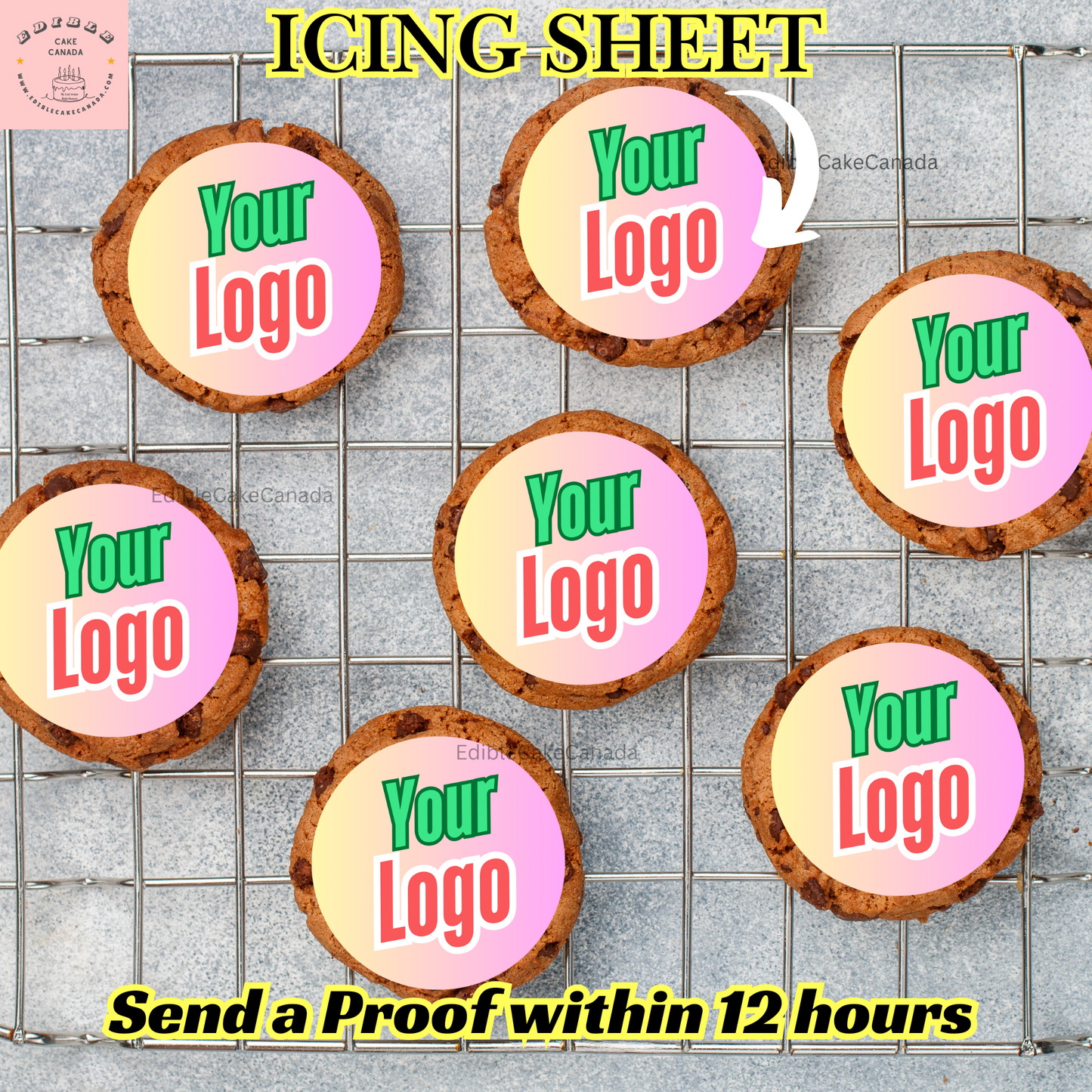 Edible Logo Cupcake Toppers: Custom Corporate Event Treats | Company Brand Building Image Icing Sheet