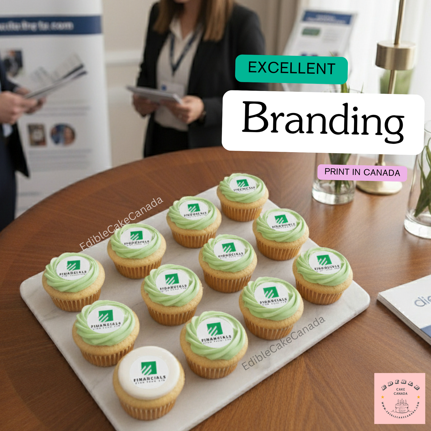 Edible Logo Cupcake Toppers: Custom Corporate Event Treats | Company Brand Building Image Icing Sheet