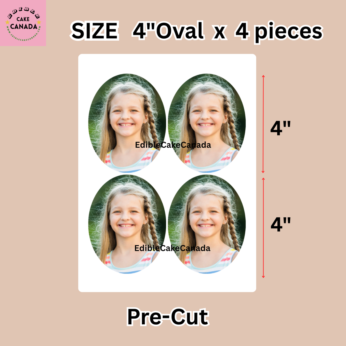 Oval edible icing sheet sizes: 2.5 inch, 3.2 inch, and 4 inch