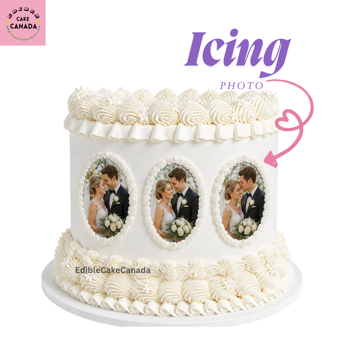 Custom edible photo icing sheet with pre-cut oval cake toppers