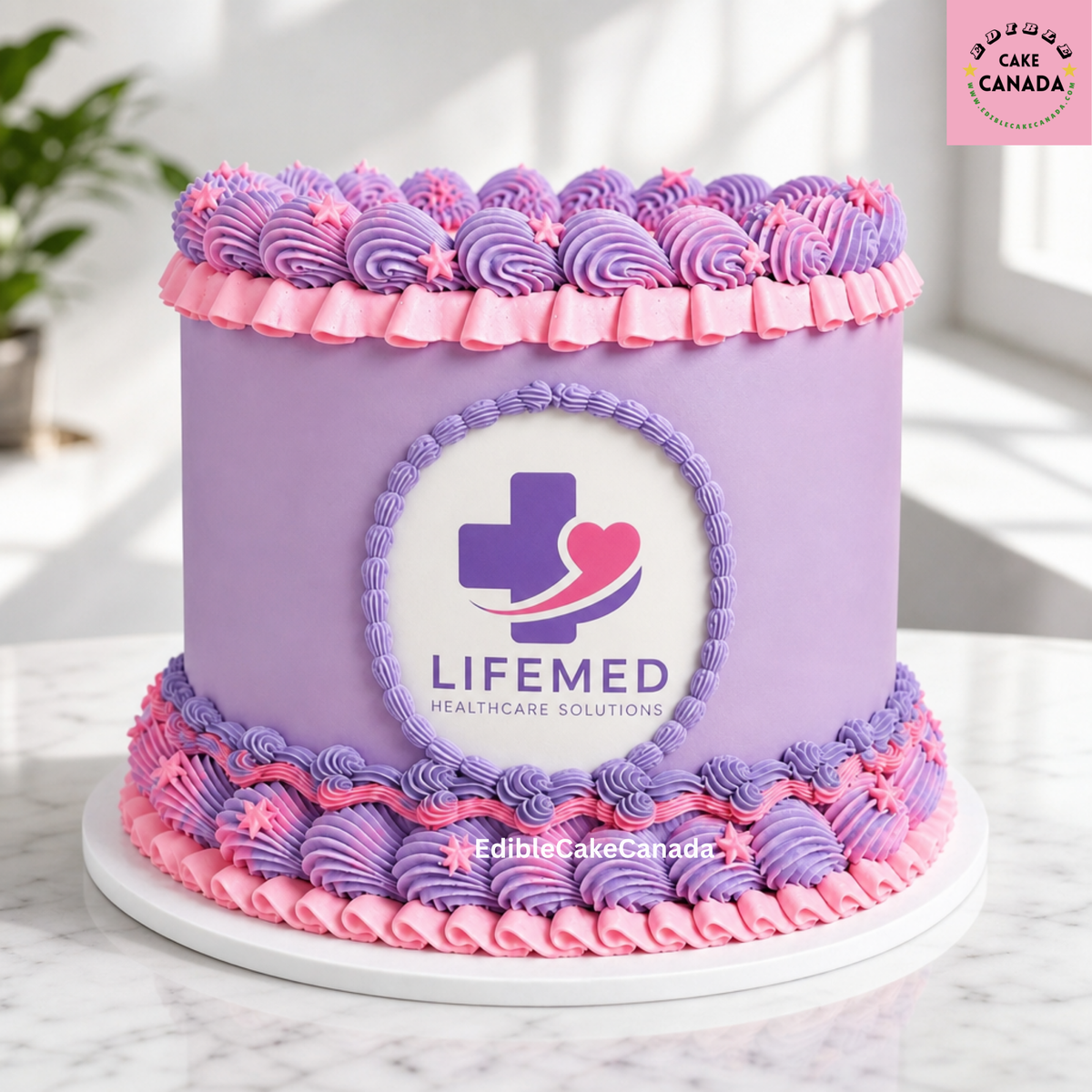 Edible company logo cake topper for corporate celebrations