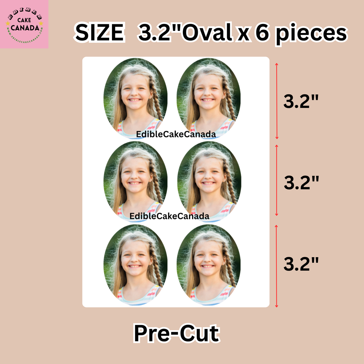 Oval edible icing sheet sizes: 2.5 inch, 3.2 inch, and 4 inch