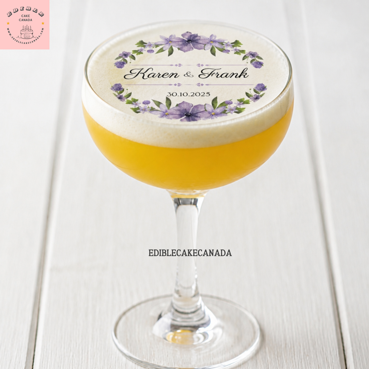 Edible WAFER Drink Toppers | Floral Wreath & Monogram for Party Anniversary Wedding  | 16 Designs | Canada