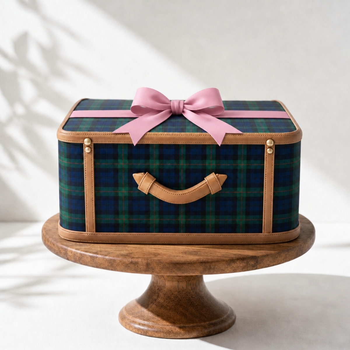 Scottish tartan plaid edible cake wrap 8x10 in traditional green and blue stripe design, flat lay
