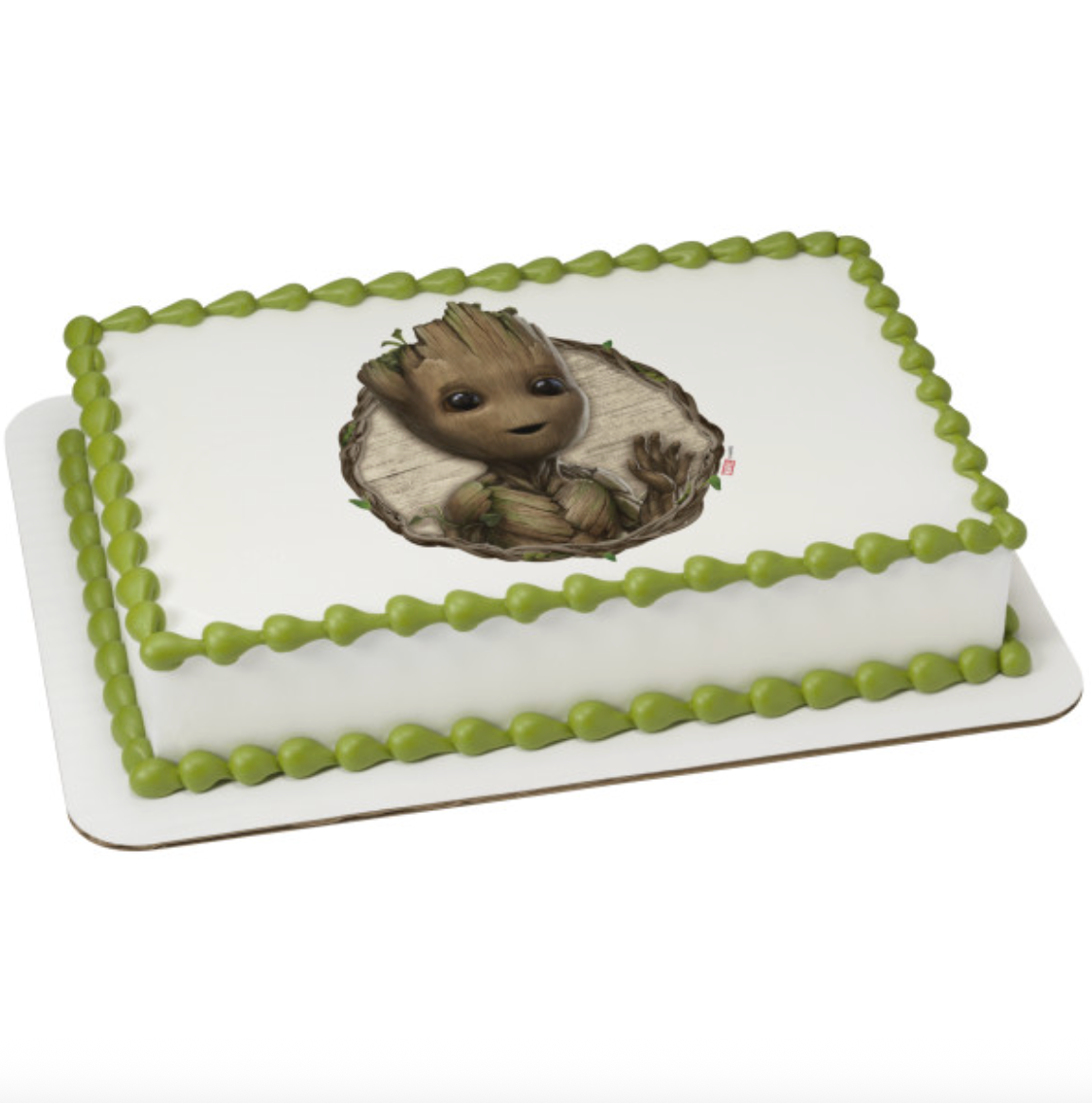 Officially licensed Marvel Studios I Am Groot Cute Little Scamp PhotoCake Edible Image cake topper on white cake Canada
