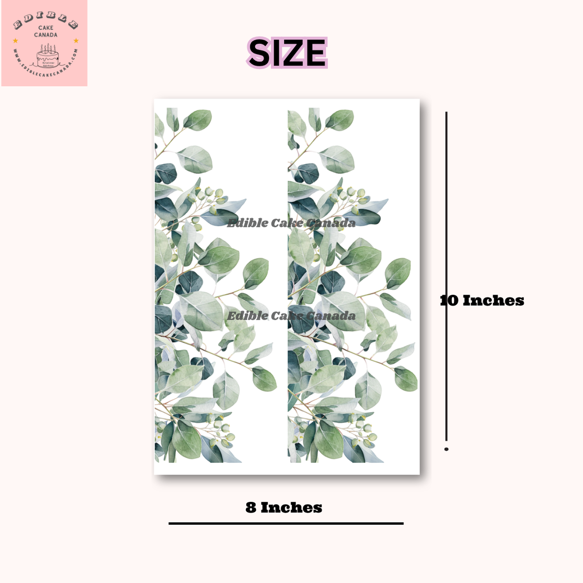 Sage-green watercolor eucalyptus cake wrap for wedding cakes